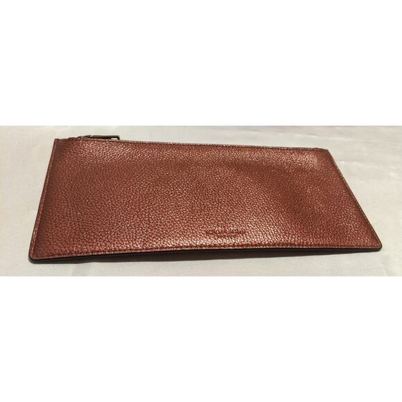 Coach Long Slim Zip Pouch Clutch Metallic Purple Pebbled Leather 9.5"x4.5" GUC - Picture 1 of 5